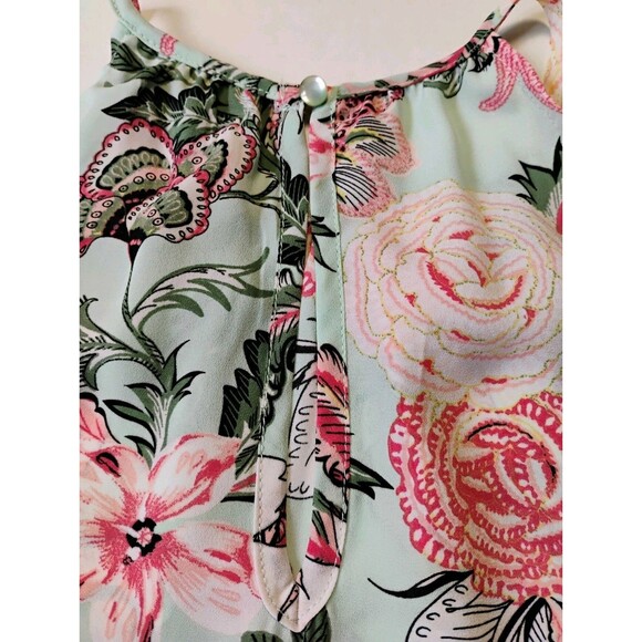 Chenault Women's Floral Light Blue Sleeveless Halter Blouse, Size Petite M - Picture 4 of 9
